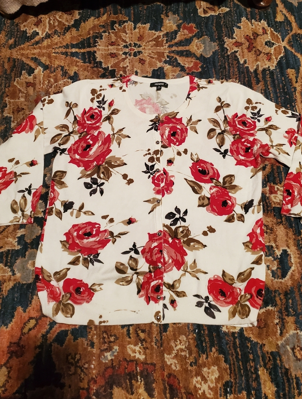 Red Rose Print Cardigan